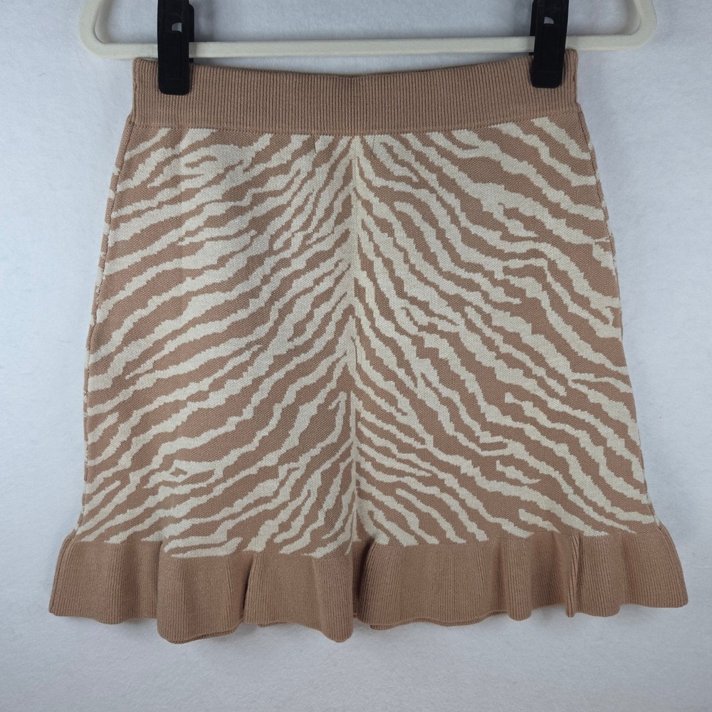 Promesa Anthropologie Dolan Zebra Knit Mini Skirt Small Beige Ruffle Hem - Picture 3 of 6